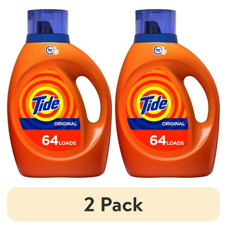 (2 pack) Tide Liquid Laundry Detergent, Original, 64 loads, 92 fl oz, HE Compatible