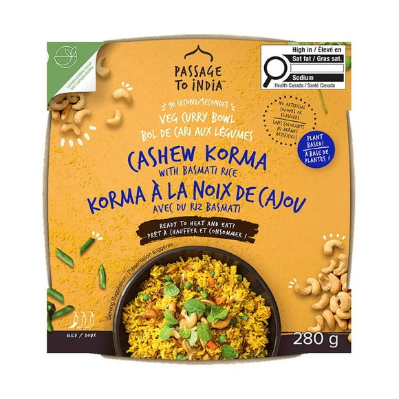 Passage to India - Cashew Korma Vegetable Curry Bowl (280g), Deliciously quick: authentic Indian Veg Curry in 90 seconds