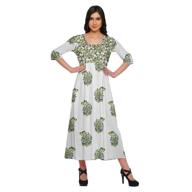 Moomaya Kurti Ligne A pour Femmes Kurti Longue Imprimée Robe Haut Indien pour Femmes