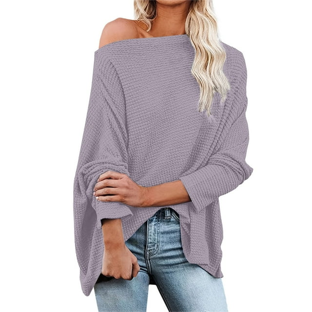 WEAIXIMIUNG Funny Tshirts Adult Humor Inappropriate Casual Off The Shoulder Needle Loose Knitwear Plus Size Top