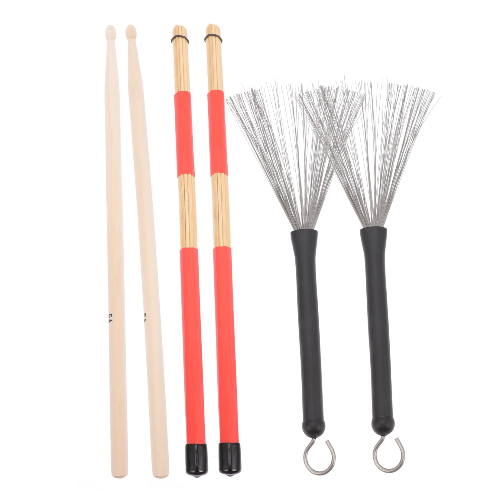 KHBUAB 1Set Assorted Color Wire Drum Brush and Wood Drum Stick Kit for Home Practice and Stage Performance