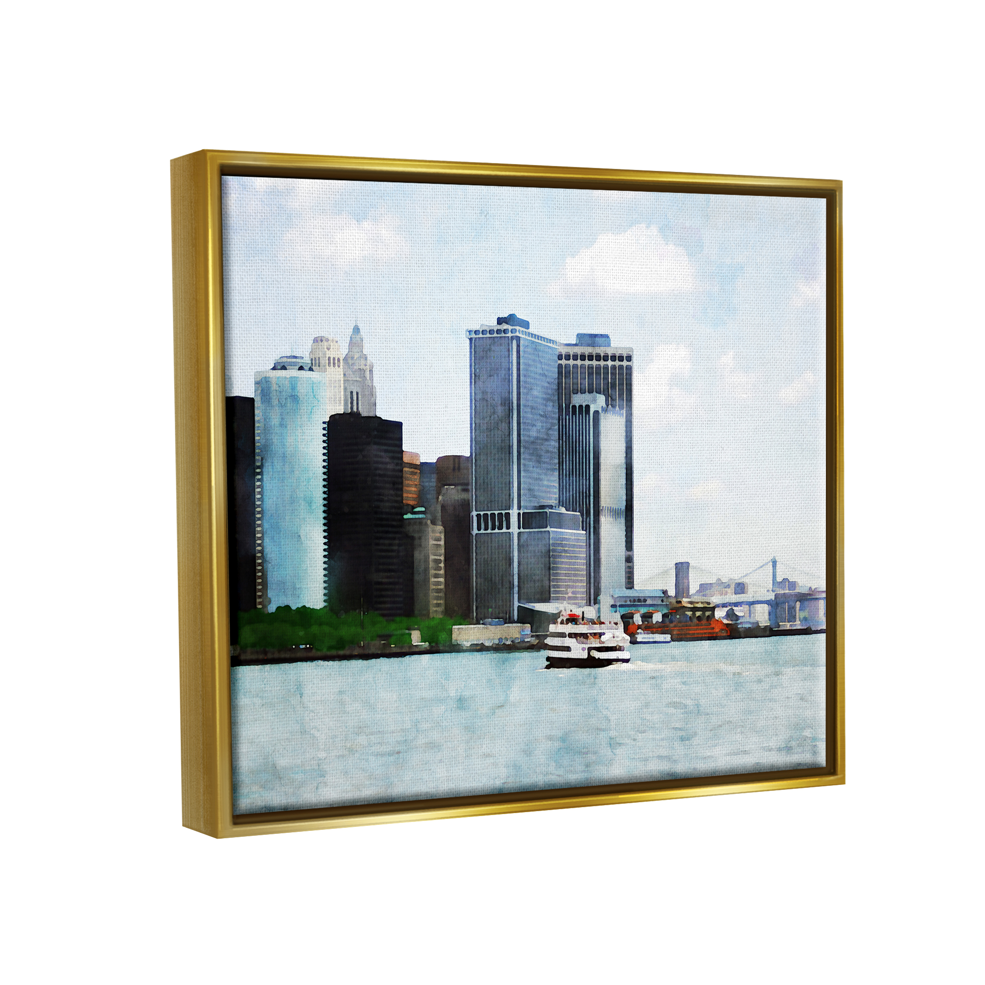 Stupell Industries New York Harbor Cityscape Town & City Painting Gold Floater Framed Art Print Wall Art