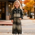 thumbnail image 2 of MEZZALL Faded Denim Girls Two Piece Outfit Sets With Bow Jacket And Wide Leg Trousers Stylish Casual Wear Toddler And Kid Adorable Clothes Sets, 2 of 9