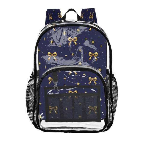 PVC Transparent Backpacks Clear Backpack for Travel and Outings Golden Bowknots Pattern
