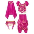 thumbnail image 2 of YONGHS Kids Girls Belly Dance Performance Cosplay Costume Crop Top with Pants Head Veil Set Hot Pink 3-5, 2 of 7