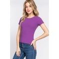 thumbnail image 3 of Saronite Basic Cotton Ribbed Knit Crew Neck Short Sleeve Top, Purple (Women's), 3 of 4