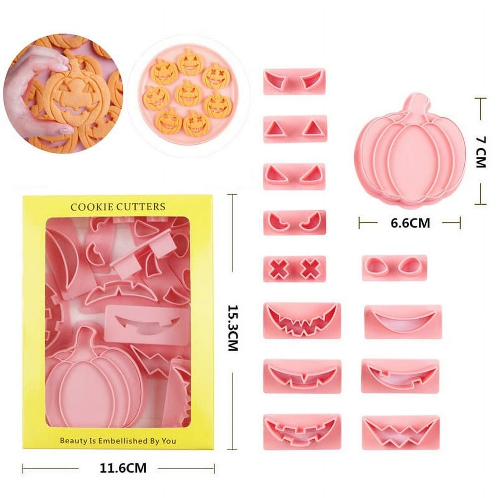 Ensemble De 17 Emporte-pièces Halloween - Forme Citrouille, Yeux Et Bouches - Pour Biscuits, Fondant, Décoration De Gâteaux - Plastique Alimentaire Réutilisable