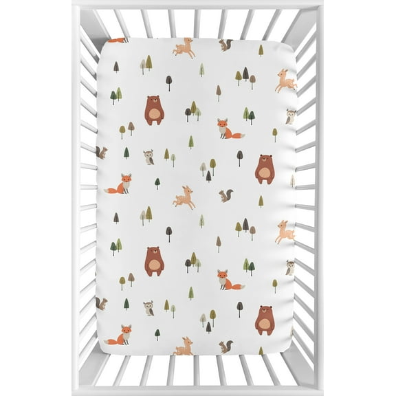 Sweet Jojo Designs Woodland Animal Pals Boy, Girl, Unisex/Gender Neutral Mini Fitted Crib Sheet