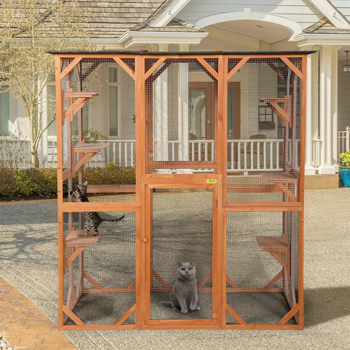 Nufazes Large Wooden Cat Enclosure Outdoor Cat Cage With 6 Platform For Multiple Cats Walmart Com Walmart Com