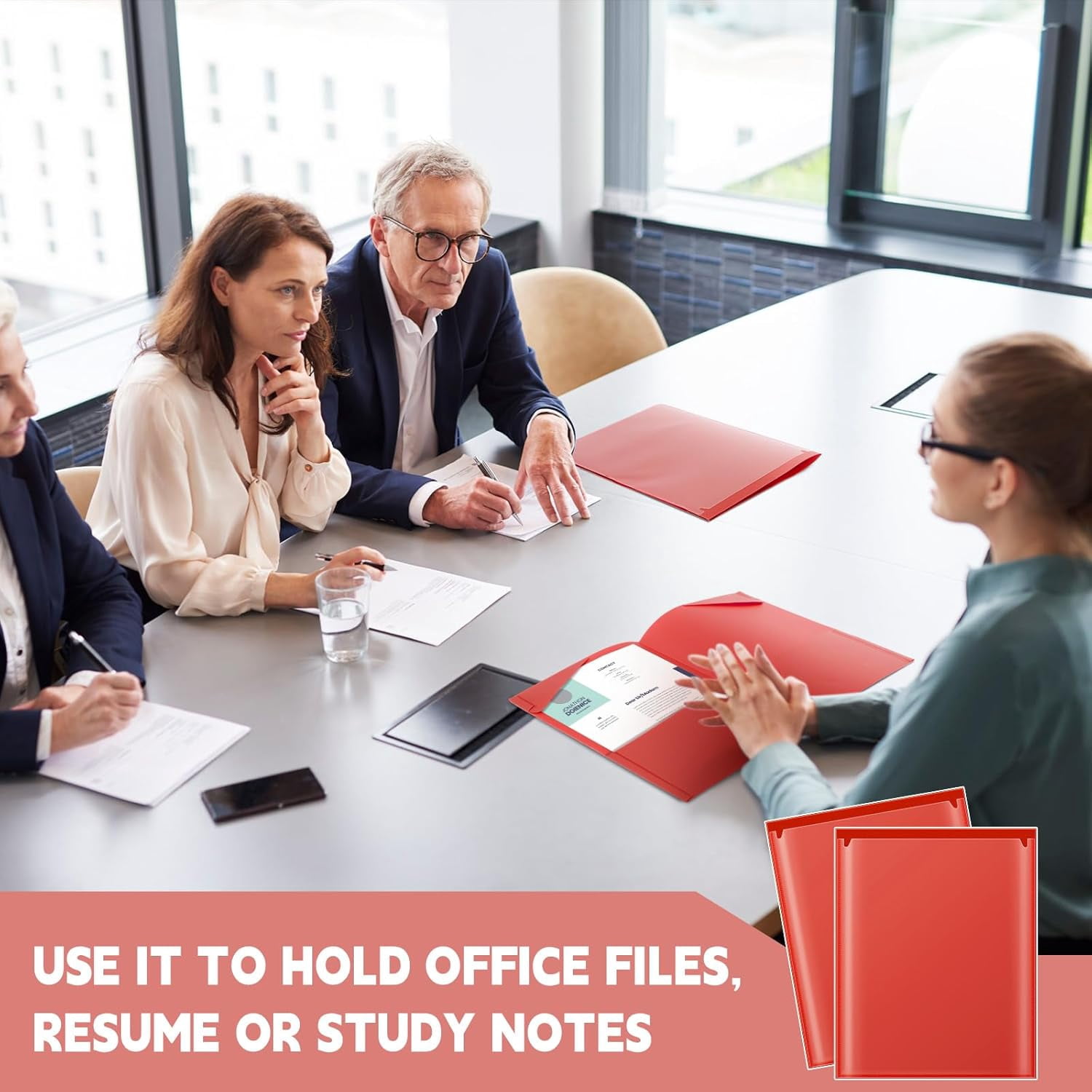 100 Pack Red Plastic Folders Heavy Duty with  Pockets for School Office