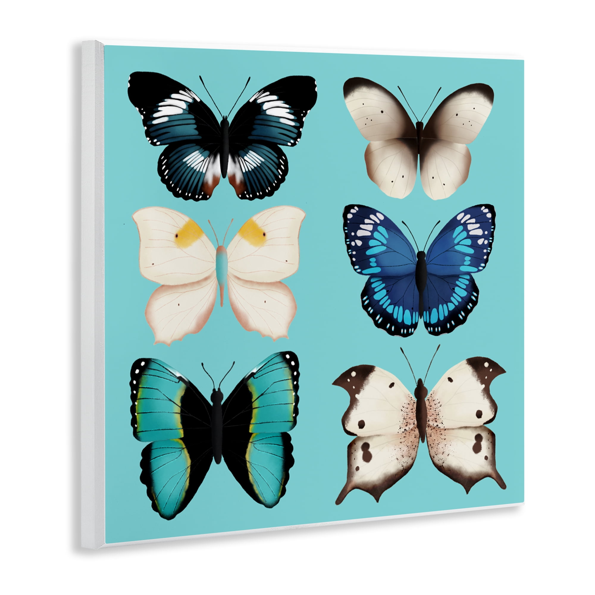 Stupell Industries Six Diverse Butterflies on Turquoise Wall Plaque Art, design by Metka Hiti