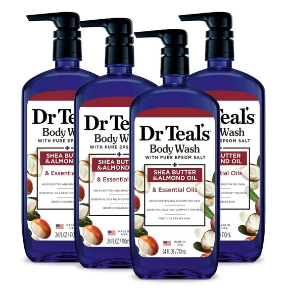 Dr Teal,S Body Wash With Pure Epsom Salt, With Shea Butter & Almond Oil, 24 Fl Oz (Pack Of 4) (Packaging May Vary).