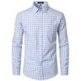 thumbnail image 2 of Camisa JEMITOP para hombre, manga larga, corte ajustado, a cuadros, blanco y azul S, 2 of 6