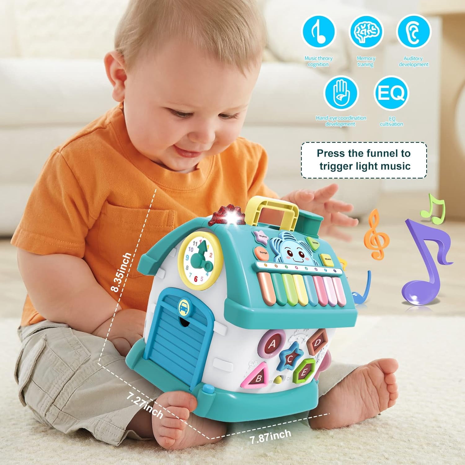 Montessori Musical Activity Cube for 1-3 Year Olds - 8-in-1 Educational Baby Toy with Lights, Sounds & Piano, First Birthday Gift for Toddlers Boys Girls