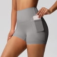thumbnail image 2 of Women's High Waisted Yoga Shorts with Pockets – 3" High Stretch Tight Athletic Shorts for Running, Workout & Fitness, Side Pocket for Phone, Tummy Control Booty Lift Light Gray L, 2 of 8
