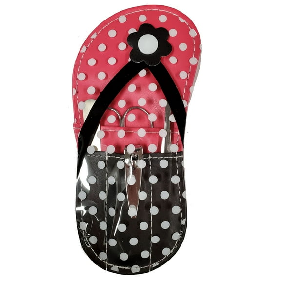 Pink Polka Dot Flip Flop Design Manicure Set New