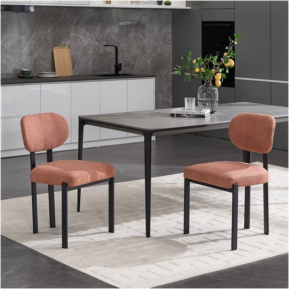 JERFIT Mid-Century Modern Dining Chairs Set of 2, Upholstered Boucle Fabric Kitchen Chairs with Black Metal Legs for Dining Room