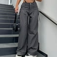 thumbnail image 2 of Womens Baggy Cargo Pants High Waist Straight Wide Leg Jogger Casual Sporty Workout Trousers with Pockets Streetwear, 2 of 8