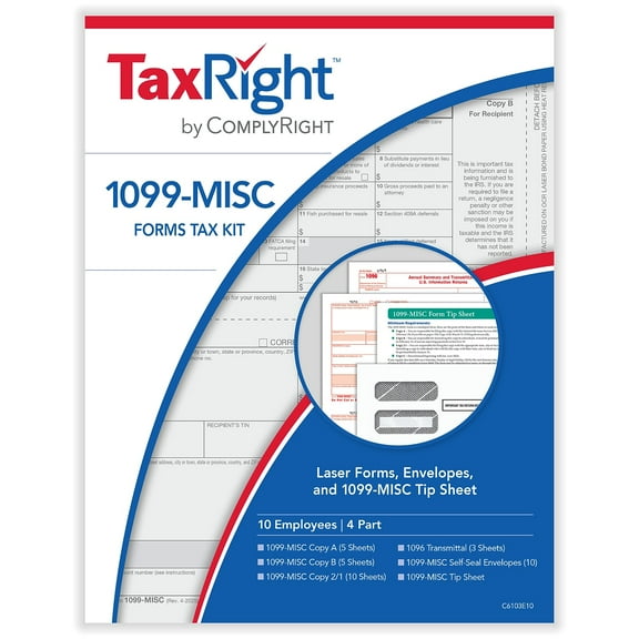 TaxRight 2025 1099-MISC Tax Form Tax Form Set with Envelopes 4-Part 10/Pack (SC6103E10)