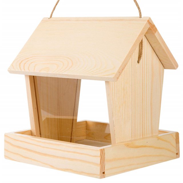 1 comedero para pájaros de madera, resistente al agua, para colgar al aire libre, atracción de pájaros para jardín y balcón, hecho de madera sin tratar, pequeño comedero para pájaros de pino natural JM
