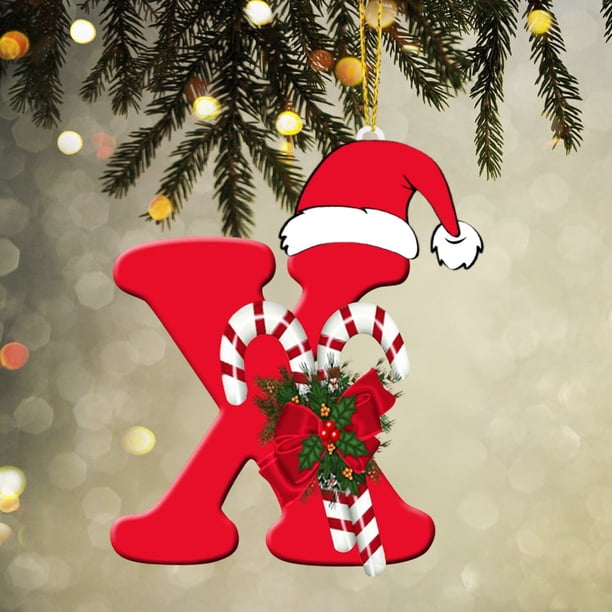 Colgante de árbol de Navidad de acrílico 2D con letras | Juego de 26 adornos con iniciales del alfabeto para decoración navideña