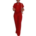 thumbnail image 3 of Aomice Women's Summer 2 Piece Outfits Casual Tracksuit Short Sleeve Button Down Crop Top Wide Leg Long Pant Lounge Sets-XXL-Red, 3 of 5
