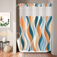 thumbnail image 2 of No Hook Shower Curtain, Teal Orange Striped Shower Curtains for Bathroom with See Through Top Window, Vintage Abstract Waves Striped Waterproof & Washable Bath Curtain Extra Long 72"x96", 2 of 9