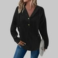 thumbnail image 2 of miqiqism Great discounts！Vneck Hooded Tshirts for Women Casual Long Sleeve Blouse Button Neck Pullover Tops Ribber Knit Oversize Clothing,X04_Black,Medium, 2 of 6