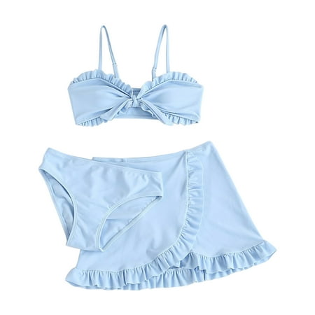 

ZRBYWB Toddler Girl s 3 Piece Swimsuits Soild Bikini Rullfe Bathing Suit Briefs Girls Swimsuit Bikini Bowknot Swimwear Set