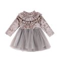 thumbnail image 1 of EYIIYE Baby Girls Velvet Ruffle Dress Round Neck Long Sleeves Dress, 1 of 6