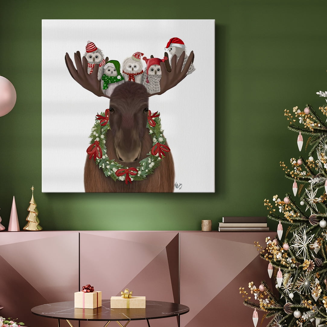 Christmas Moose and Christmas Owls Forward- Gallery Wrapped Canvas