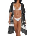 thumbnail image 3 of HELLHERO Polyester Bathing Suit Cover Up for Summer Breathable Free Size Long Kimono Swimsuit Cover Up Piano Keys Musical Notes, 3 of 6