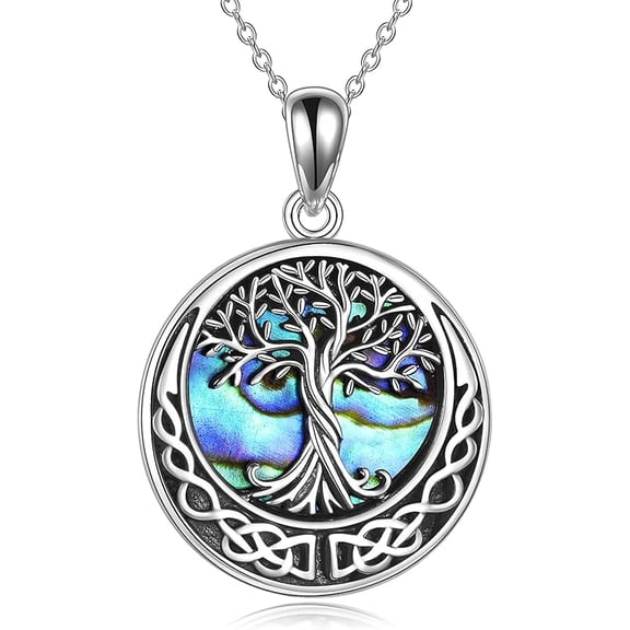 JUSORA Tree of Life Necklace 925 Sterling Silver Abalone Shell Celtic Knot Pendant Necklace for Women Jewelry