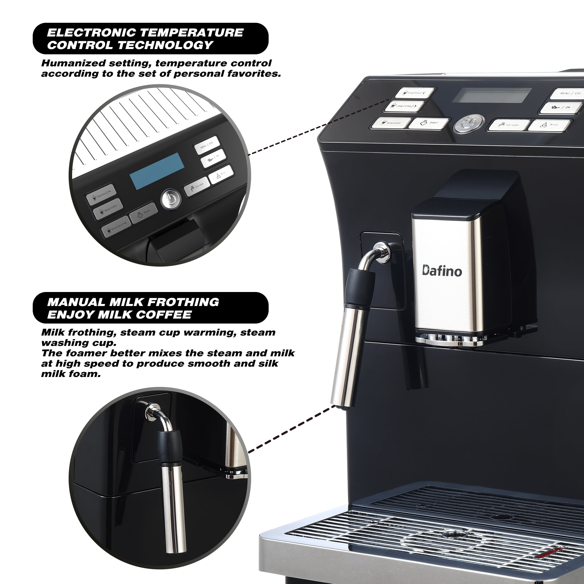 One Semi-automatic Household Espresso Machine With Steam Milk Frother, Imd  Touch Panel, Visual Pressure Gauge And Electronic Temperature Control