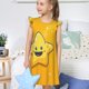 thumbnail image 4 of Balery Happy Cartoon Star Camisón de princesa para niñas, pijama de algodón con mangas abullonadas, suave y bonito.-Large, 4 of 6
