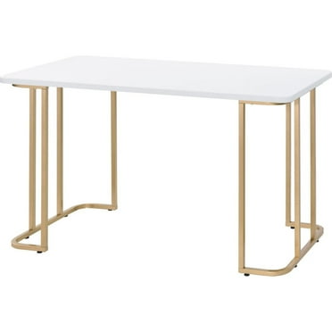 Benjara Writing Desk with Metal Curved Sled Base and Floor Protectors, White