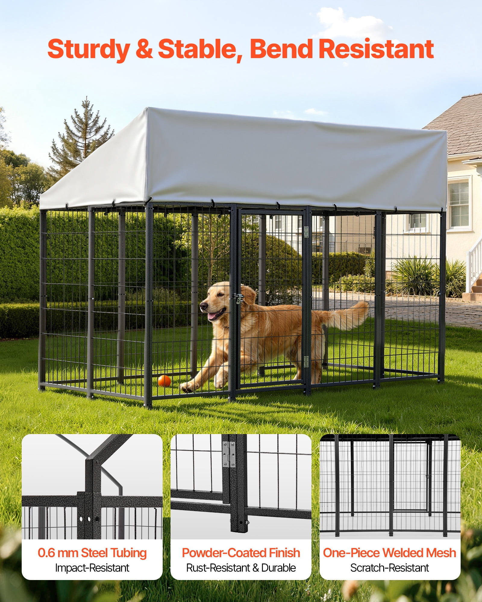VEVOR Outdoor Dog Kennel, 7.87 x 3.94 x 5.4 ft Large Dog Kennel with Secure Lock, Outside Dogs Enclosures with UV-Resistant & Waterproof Roof Cover, Heavy Duty Pet Crate Cage Run for Large Dogs