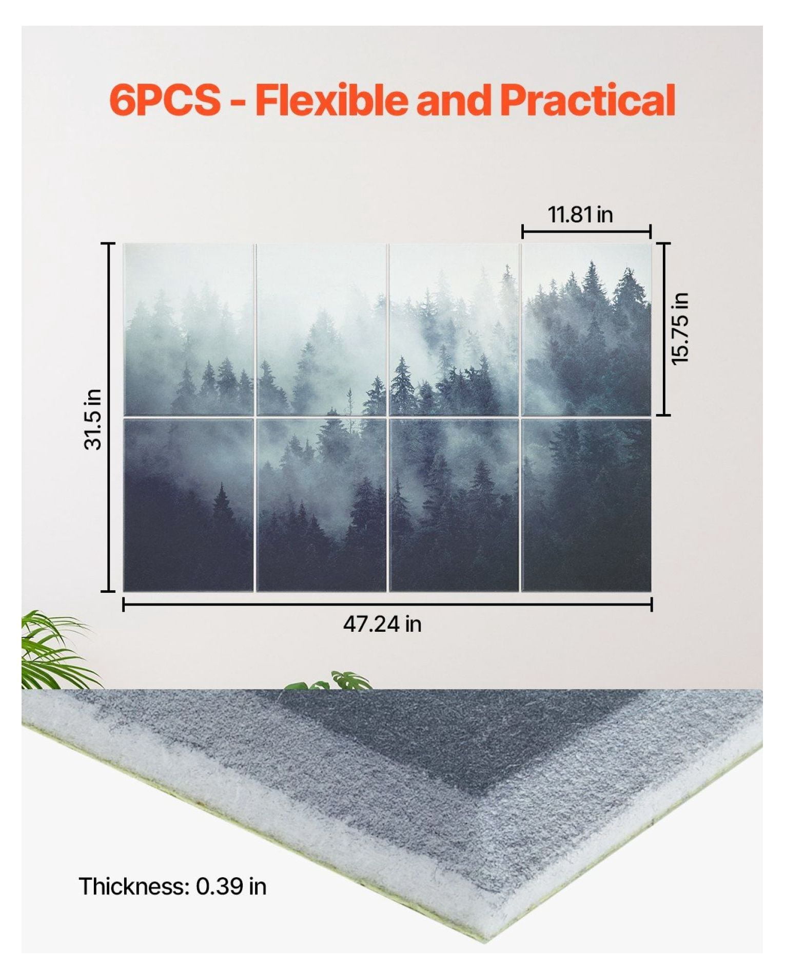 Acoustic Panels 8 Pack, 63x23.62in Soundproof Wall Tiles, Self Adhesive Foam Boards for Home Studio Office