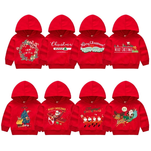 Godderr Toddler Boys Girls Hoodie Christmas Sweatshirt Hoodie for Kids 2-7Y Long Sleeve Sweatsuit Printed Bottoming Shirt Casual Spring Autumn Tops-Red