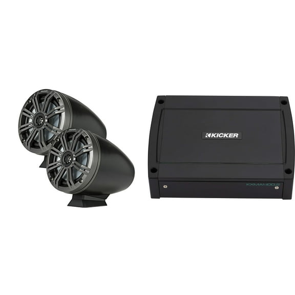 Kicker 46KMFC65 6.5" Black Loaded Marine Wake Tower Enclosures & 400 Watt Marine Amp with Flat-Mounting