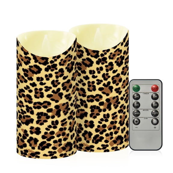Wobogo Brown Leopard Flameless Candles with Remote Battery Operated Flickering LED Candles with Timer 2/4/6/8H Medium Size