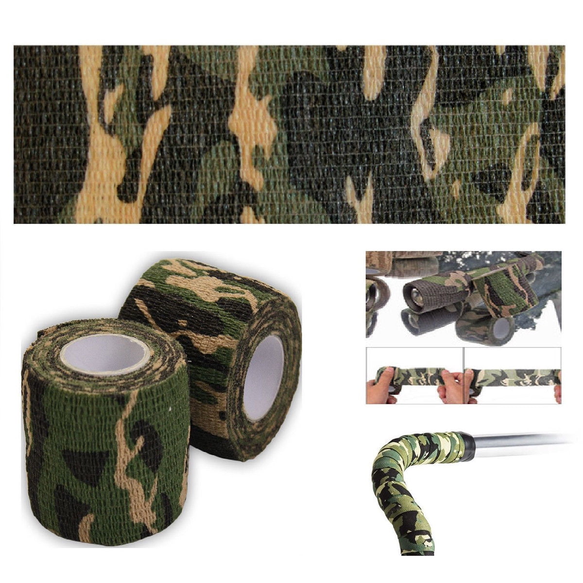 3 Rolls 4.5m Military Camouflage Self Sticking Rifle Gun Stealth Wrap Tape Tool 