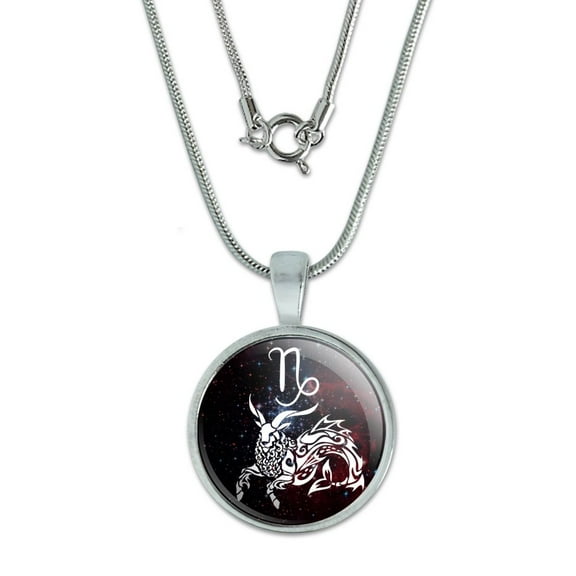 Capricorn Fish Goat Zodiac Sign Horoscope in Space 0.75" Pendant with Sterling Silver Plated Chain