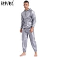 thumbnail image 2 of Traje de sudoración para hombre, chaqueta con capucha de manga larga, ropa de abrigo y pantalones largos de cintura elástica, traje de sudoración de PVC para entrenamiento en gimnasio, 2 of 5
