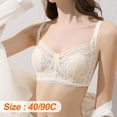 thumbnail image 3 of Sujetador de encaje sexy para mujer, cobertura total, talla grande, con orejas de conejo, antiflacidez, sin aros, color champán, 3 of 5