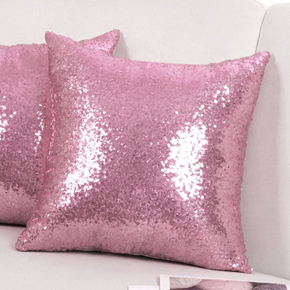 40cm Sequins Pillow Case Waist Cushion Bolster Cover Slip Sofa Decor Pink 