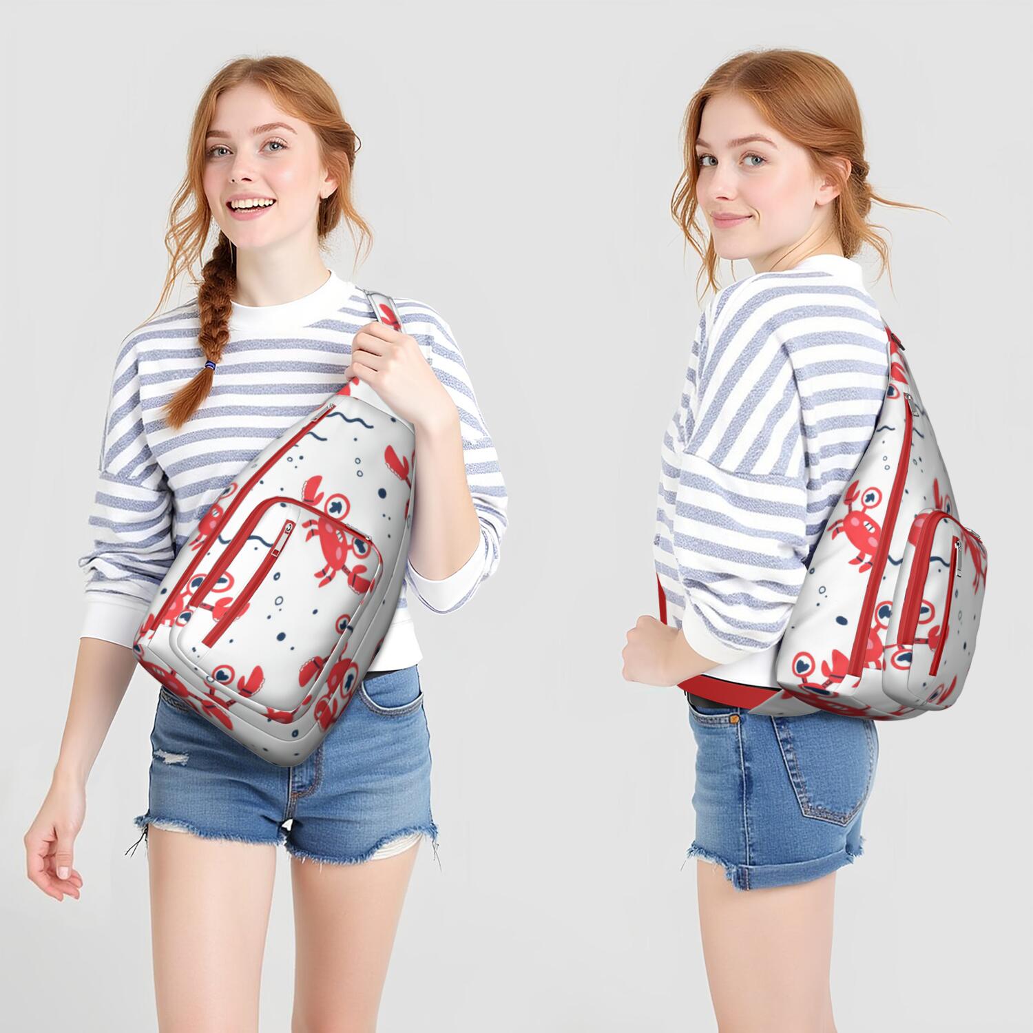 Fashion Crossbody Sling Bag Marine Adorable Crab Crossbody Bag for Travel Adjustable Lightweight Travel Hiking Casual Daypack for Unisex