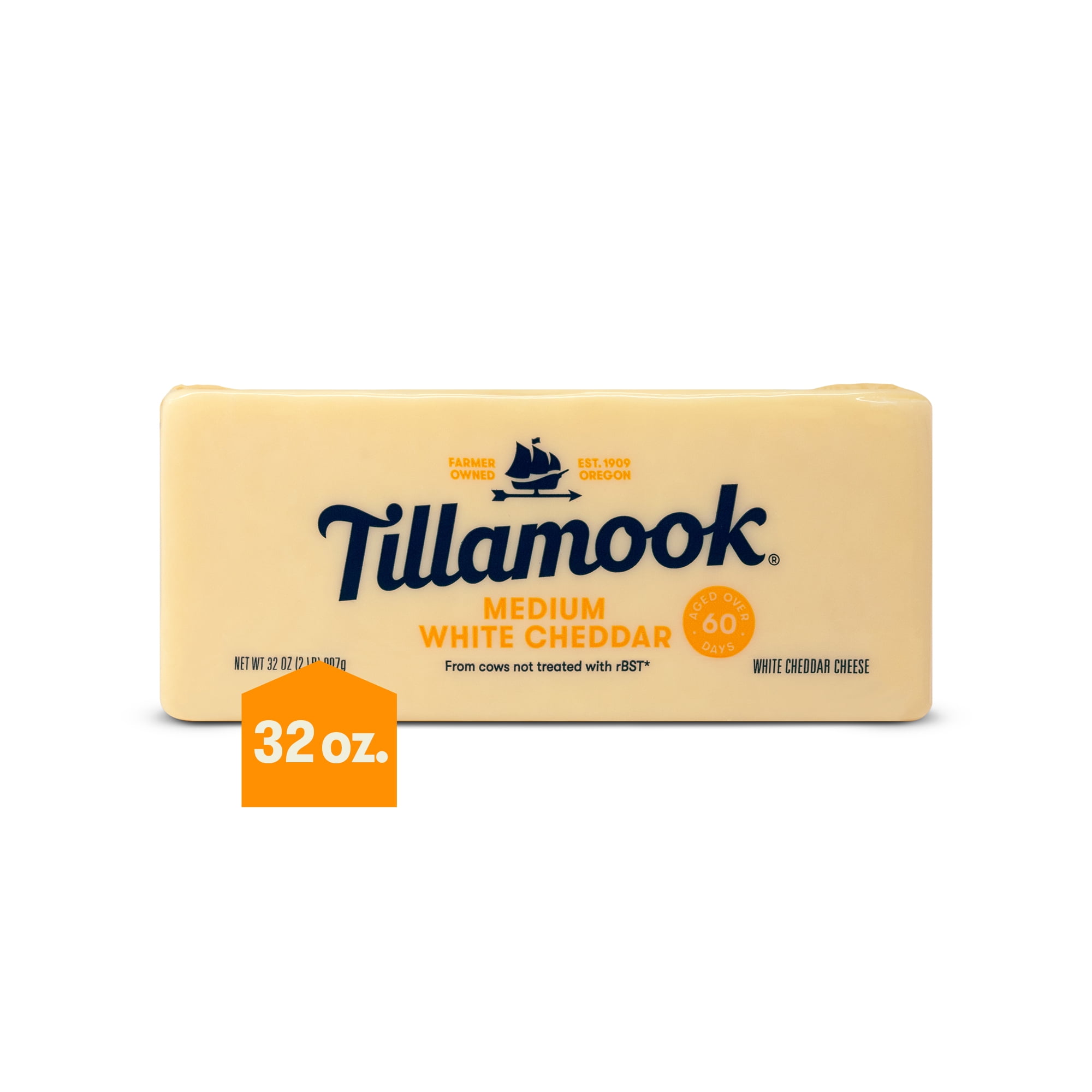 Tillamook Medium White Cheddar Cheese Block, 2 lb (Aged 60 Days