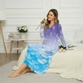 thumbnail image 3 of SEANATIVE Women's Long Sleeve Sleep Shirt Soft Full-Length Nightgown Button Front Housecoat Elegant Pajama Dress for Travel Home, XL, Snowflake Mermaid Scale Print Violet Blue, 3 of 7
