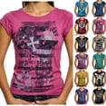 thumbnail image 4 of vigerkar Women's Shirts Clothes Vintage Graphic Tee Y2k 2000s Goth Top Women Short Sleeve Streetwear, Pack of 2 (Blue 1PCS & Hot Pink 1PCS, S), 4 of 5